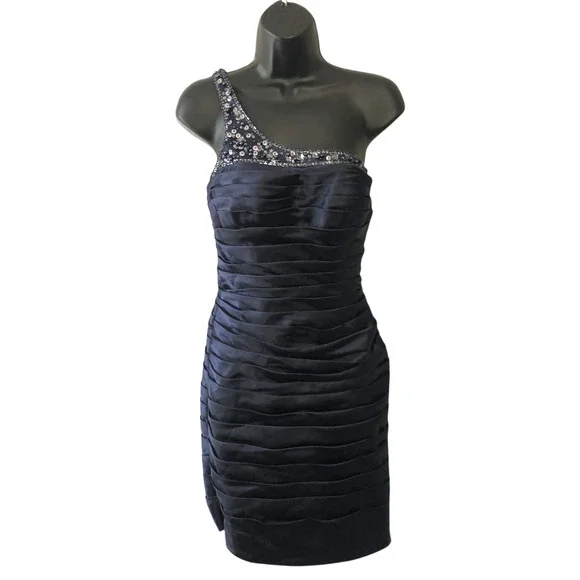 Adrianna Papell | Dresses | Adrianna Papell One Shoulder Beaded Sequined  Cocktail Dress Sz 4p | Poshmark